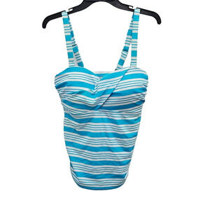 Catalina Woman's Aqua White Stripe Built In Bra Swim Tankini NWT Plus Size‎ 1X